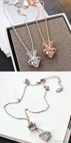 Crown Diamond, Jewelry Appraisal, Rose Gold Jewelry, Diamond Pendant Necklace, Gorgeous Necklaces, Silver Diamonds, Modern Jewelry