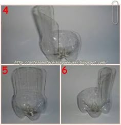 four pictures showing how to make a glass vase