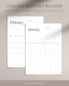 two calendars with the words,'january and month - by - month written on them