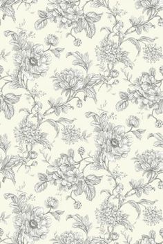 a floral wallpaper with white flowers and green leaves on the bottom half of it