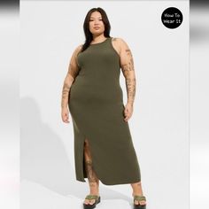 Dark Green, Size 1 (14-6) Sizing Chart In Posting. Could Fit Up A Size As It Is Stretchy. Nwot Black Beachwear, Maxi Bodycon Dress, Olive Dress, Rib Knit Fabric, Dress Images, Ribbed Dresses, Torrid Dresses, Women Maxi, Urban Outfits