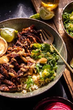 a close up of a plate of food with broccoli and other foods on the side