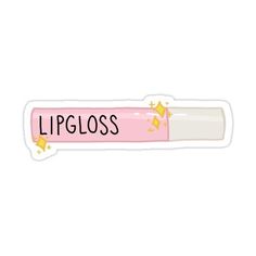 a pink lip gloss sticker with the word lipgloss written in gold stars