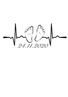 a black and white drawing of two feet on top of a heartbeat line