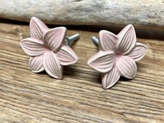 "This listing is for 2 cute pink lily flower knobs.  DIY, design your own jewelry holder, up-cycle some shabby kitchen cabinets or an old dresser.  Length: 1 7/8\" Width: 1 5/8\" Projection (Distance Knob Will Extend From Surface): 13/16\" Screw Length: 1 5/16\" - Supplies brought to you by Knobpologie - Photos property of Knobpologie, may not be reused or copied without consent." Nursery Dresser Decor, Flower Knobs, Shabby Kitchen, Pink Lily Flower, Up Cycle, Natural Nursery, Silver Furniture, Nautical Nursery Decor, Light Pink Flowers