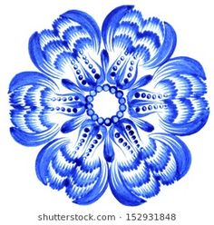 a blue and white flower on a white background