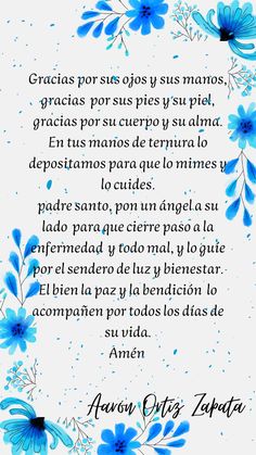 a poem written in spanish with blue flowers