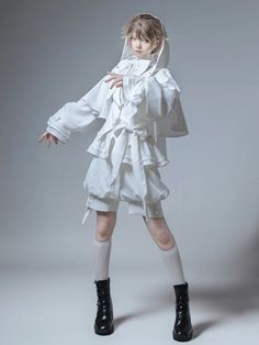 White Ouji Lolita Prince Jacket with Oversized Bunny Ears Hood Types Of Jacket Collars, White Ouji Fashion, White Prince Outfit, Ouji Fashion Female, Oversized Jacket Outfits, Angel Costume Aesthetic, Cuddle Pose Ref, Jacket With Feathers, Angels Costume