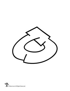 the letter g is drawn in black and white with an arrow at the bottom,