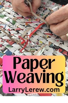 a person cutting paper with scissors on top of it and the words paper weaving written in black