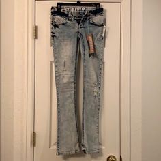 Brand New, Light Wash, Hydraulic Ripped Jeans, Low Rise, Double Buttoned, Flared At The Bottom Light Wash Ripped Jeans, Jeans Low Rise, Jeans Low, Juniors Jeans, Jeans Light, Jeans Color, Ripped Jeans, Colored Jeans, Low Rise