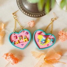 Polly Pocket Jewellery, Polly Pocket Earrings, Clay Polly Pocket, 90s Polymer Clay Earrings, 90s Clay Earrings, Polly Pocket Art, Masc Cottagecore, Clay Aiken, Thrifty Crafts