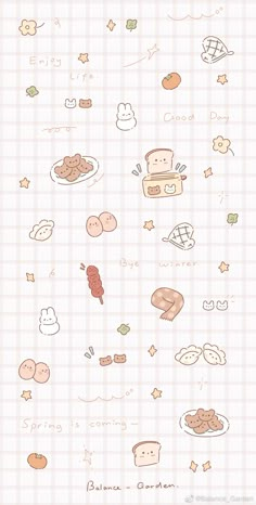 an image of some food on a checkered tablecloth with the words hello kitty written in