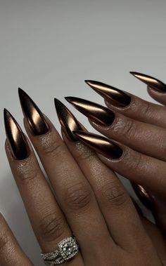 #StilettoNails #AcrylicNails #BoldNails #MatteNails #GlitterNails #OmbreNails #RhinestoneNails #MarbleNails #MetallicNails #FlameNails November Nails Fall Stiletto, Metalic Fall Nails, November Stilleto Nails, Alcamist Aesthetic, Thanksgiving Stiletto Nails, Black And Gold Cat Eye Nails, Roaring 20s Nails, Gold Nails Stiletto, Stiletto Fall Nails