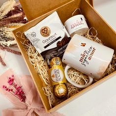 a box filled with coffee and other items