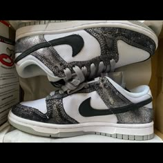 Nike Dunks Nike Silver Custom Sneakers With Round Toe, Nike Dunk Low Golden Gals, Baskets Nike, Shoe Inspo, Nike Sneakers Women, Swag Shoes, Clothing Essentials, Nike Dunk Low, Dream Shoes