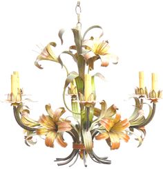 a chandelier with flowers hanging from it