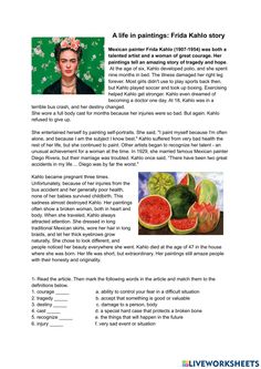 the worksheet for frida kohlo story, with pictures of watermelon and other fruits