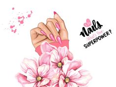 a woman's hand with pink nails and flowers on her finger, next to the words what is your super power?