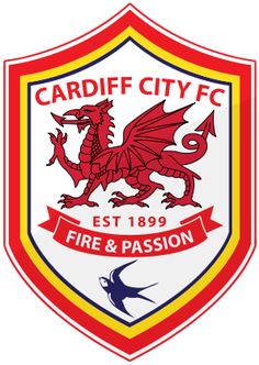 the cardiff city logo is shown in red, yellow and blue on a white background