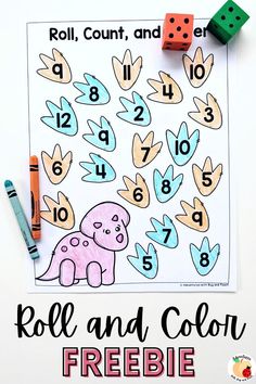 roll and color freebie for kids to practice numbers in the classroom with dices