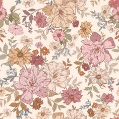 a floral wallpaper with pink and yellow flowers