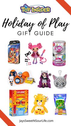 the holiday gift guide for kids with toys in it and text overlay that reads, holiday