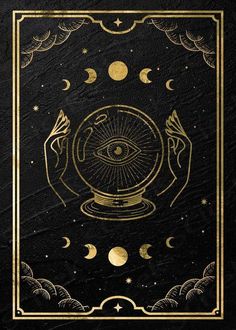 an ornate gold and black book cover with the moon in the center, surrounded by stars