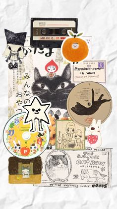 an assortment of various stickers and pictures on white paper