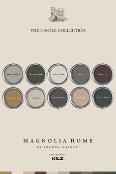 the castle collection by magnolia home is featured in this brochure, which features several colors