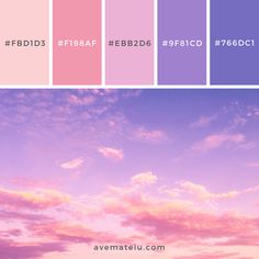 the sky is pink and purple with some clouds in it, as well as other colors