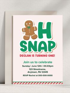 Oh snap! birthday party theme idea for a boy's birthday with a gingerbread christmas theme First Birthday December, Cookies Theme, First Birthday Themes, Oh Snap, Gingerbread Cookie, Boy First Birthday, Party Invite, Birthday Bash, Gingerbread Man