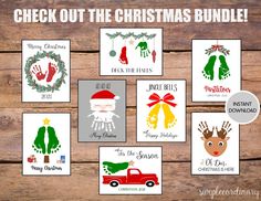 christmas handprint craft bundle on a wooden background