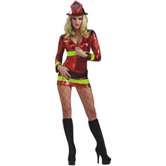 Fearless Firefighter Costume – Medium – Dress Size 10-14 $29.53 #halloween #costume This sexy firefighter costume for women includes a zipper front long sleeve dress, belt and hat. This adult Fearless Firefighter comes in sizes Small, Large, Medium, X-Small. This red hot firefighter costume features a metallic red mini dress with neon yellow strips. Nascar Costume, Firefighter Apparel, Women's Uniforms, Girl Halloween, Halloween Fancy Dress, Fire Fighter, Dress Halloween Costume