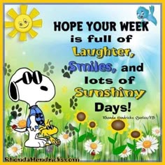 snoop the dog with sunflowers and flowers on it's side, saying hope your week is full of laughter, smiles, and lots of sunshine