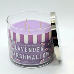 lavender marshmallow scented candle in glass container