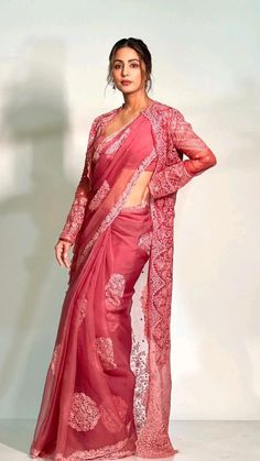 डिजाइनर कपड़े, Saree Jackets, Saree Wearing, Saree Wearing Styles, Indian Bridal Sarees, Hina Khan, Organza Blouse, Saree For Women