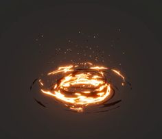 an orange fire ring is in the middle of dark water with sparks coming out of it