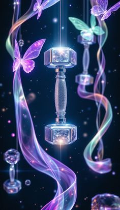 Magical #Fitness Dreams: Ethereal #dumbbells transform into glowing #butterflies while #purple and #mint energy ribbons dance through a #crystalline cosmic space. #aiart #aiphoto #stockcake ⬇️ Download and 📝 Prompt 👉 https://stockcake.com/i/magical-fitness-dreams_1647770_1216817