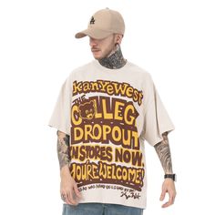 a man with tattoos wearing a t - shirt that says leg dropout