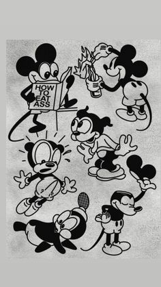 mickey mouse cartoon characters in black and white