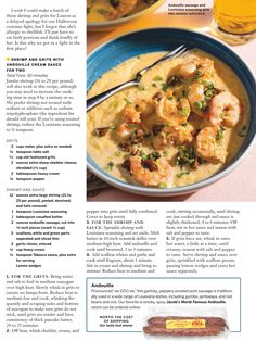 the recipe for shrimp and grits is shown in an article about how to make it