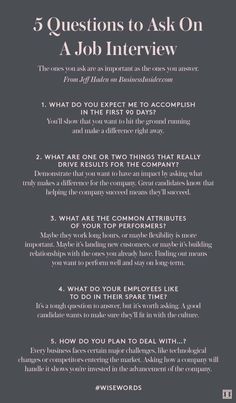 an interview sheet with the words 3 questions to ask on a job interview and what do you expect me to accomplish?