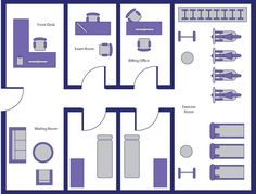 the floor plan for an office with furniture