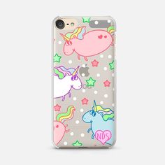 an iphone case with unicorns and stars on it