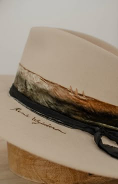 Custom Fedora Hat Ideas, Hat Branding Ideas, Graham Dunne, Embellished Cowboy Hat, Hat Branding, Billy Dunne, Handmade Felt Hats, Hat Embellishments, Fedora Fashion