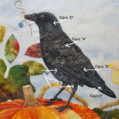 a painting of a crow on top of a pumpkin