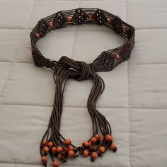 Wood Beads Embellish This Cord Belt Made Of 100% Polyester. Taupe Colored Cord With Orange Beads Smoke-Free And Pet-Free Home Also See My Nwt Black Corded Belt In Separate Listing. Belt With Beads, Cord Belt, Embellished Belt, Western Buckles, Braided Leather Belt, Boho Belts, Wide Leather Belt, Boho Leather, Woven Belt