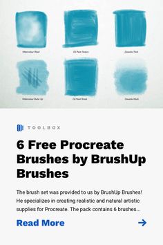 an advertisement for brushup brushes with the text 6 free procreate brushes by brushup brushes