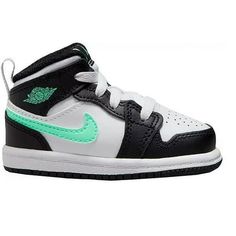 Jordan 1 Mid Baby/Toddler Shoes Color: White/Black/Green Glow Size: 8C Size: 8.  Gender: unisex.  Age Group: infant. Retro 4 Jordans, Jordan 1 Mid White, Baby Jordans, Toddler Girl Shoes, Toddler Sneakers, Girls Shoes Kids, Retro Shoes, Kids Jordans, Shoes Color